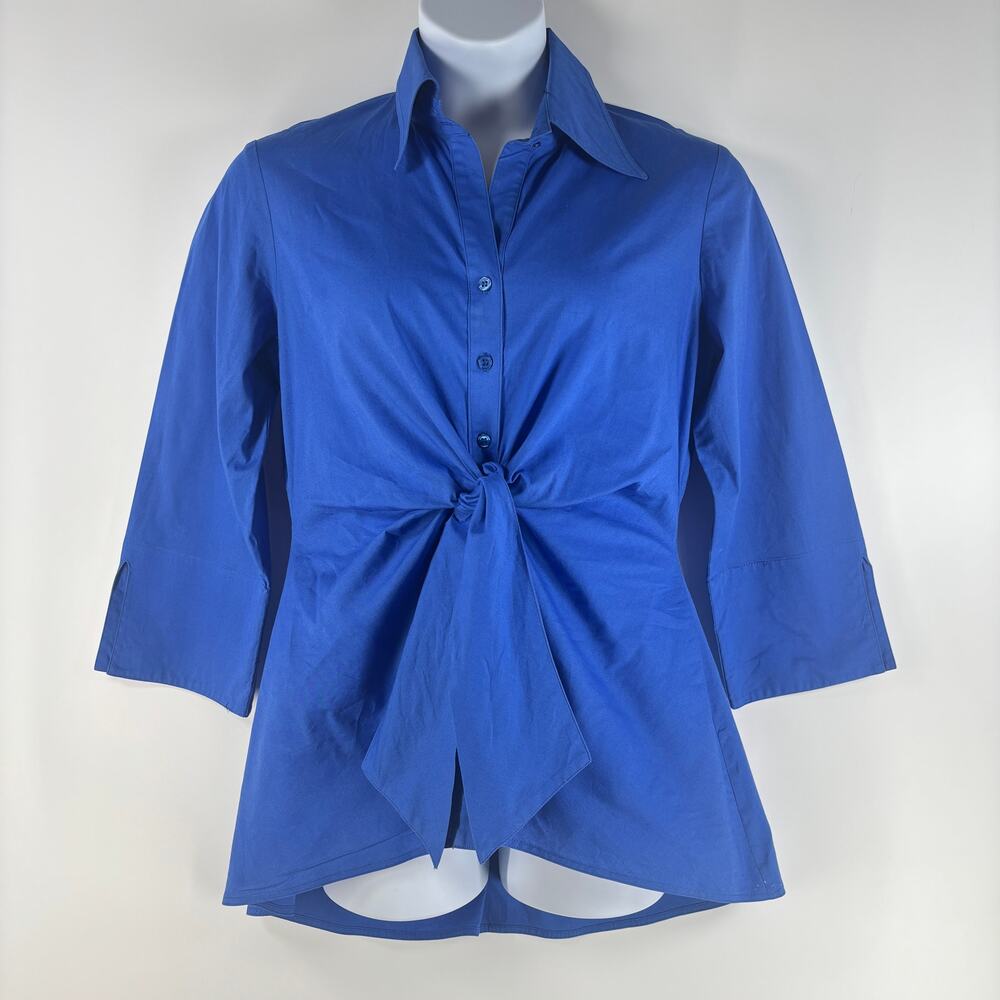 Couleur by Finley Women's Top XL Sylvia Blue Button Up Shirt Tie Waist Tunic